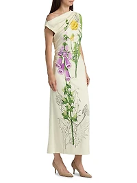 Draped Foxglove Jersey One-Shoulder Gown