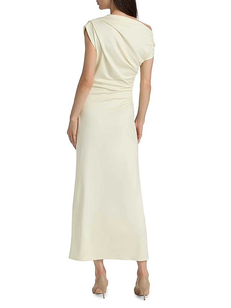 Draped Foxglove Jersey One-Shoulder Gown