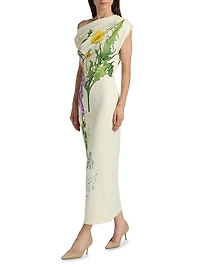 Draped Foxglove Jersey One-Shoulder Gown