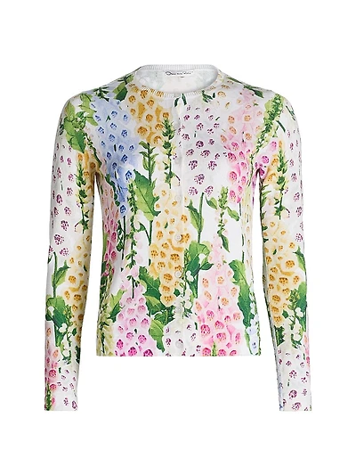 Foxgloves-Print Cotton-Blend Cardigan