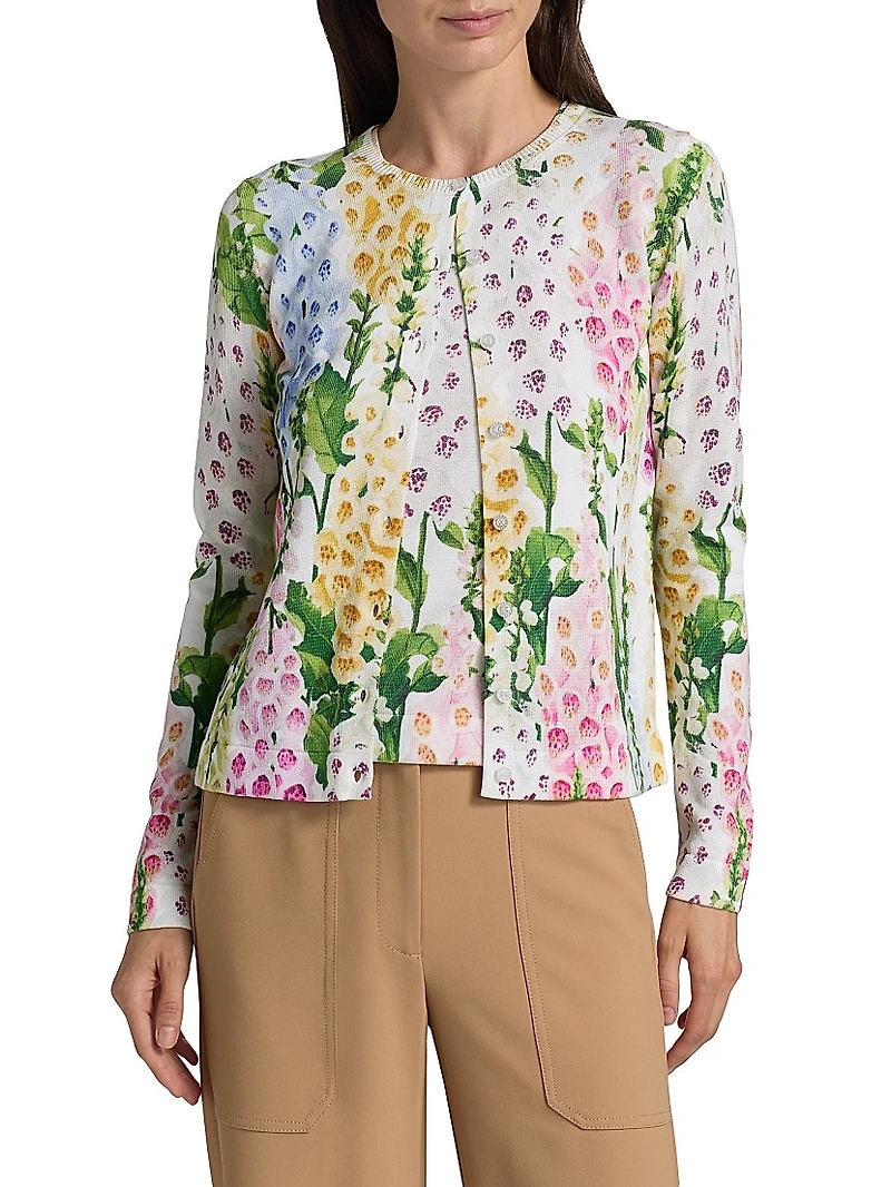 Foxgloves-Print Cotton-Blend Cardigan