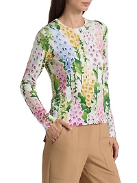 Foxgloves-Print Cotton-Blend Cardigan