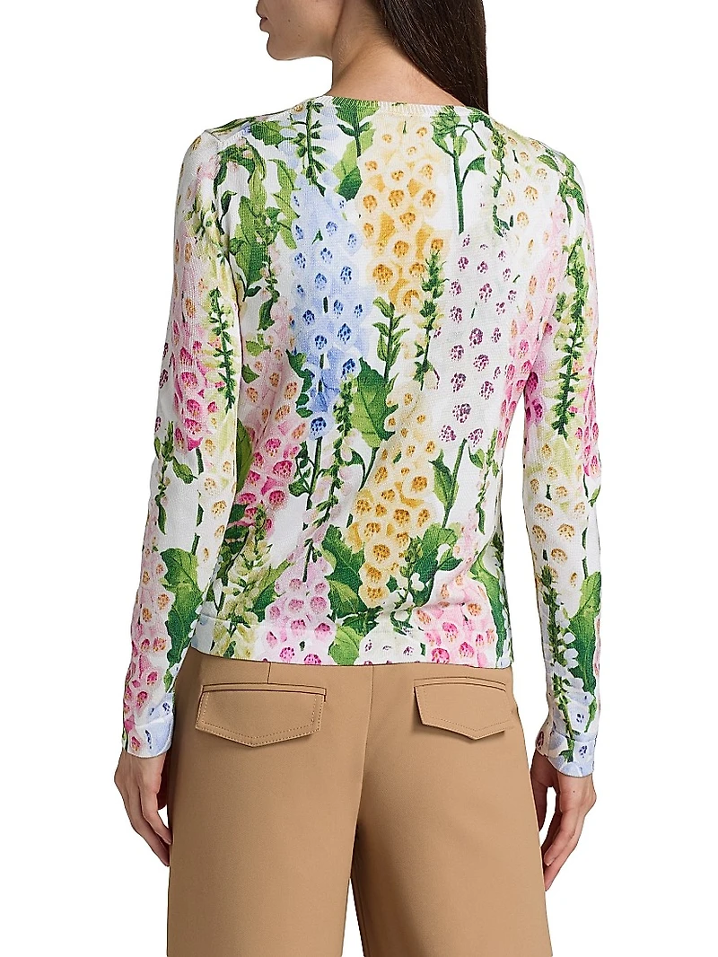 Foxgloves-Print Cotton-Blend Cardigan