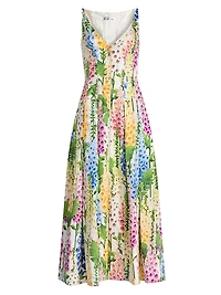 Foxgloves-Print Stretch-Cotton Poplin Maxi Dress