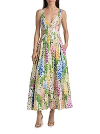Foxgloves-Print Stretch-Cotton Poplin Maxi Dress