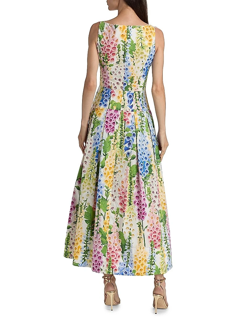 Foxgloves-Print Stretch-Cotton Poplin Maxi Dress