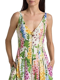Foxgloves-Print Stretch-Cotton Poplin Maxi Dress
