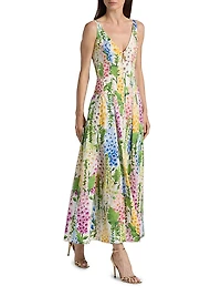 Foxgloves-Print Stretch-Cotton Poplin Maxi Dress