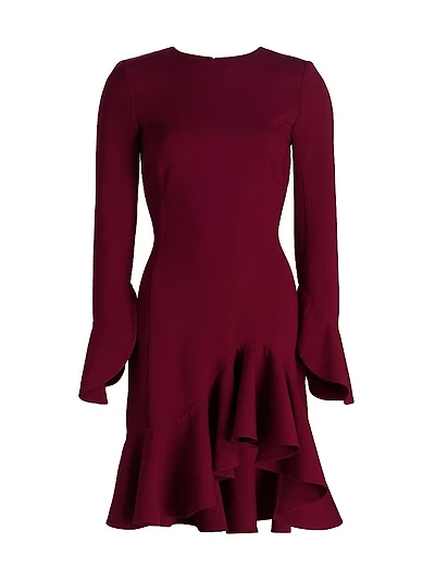Asymmetric Stretch-Wool Long-Sleeve Minidress
