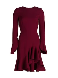 Asymmetric Stretch-Wool Long-Sleeve Minidress