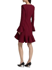 Asymmetric Stretch-Wool Long-Sleeve Minidress