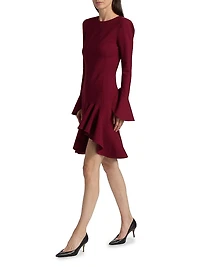 Asymmetric Stretch-Wool Long-Sleeve Minidress