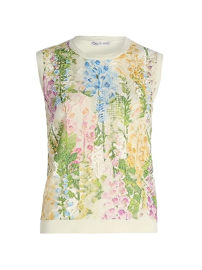 Foxgloves-Embroidered Lace Insert Knit Tank