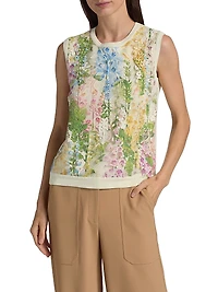 Foxgloves-Embroidered Lace Insert Knit Tank