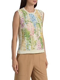 Foxgloves-Embroidered Lace Insert Knit Tank
