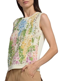 Foxgloves-Embroidered Lace Insert Knit Tank