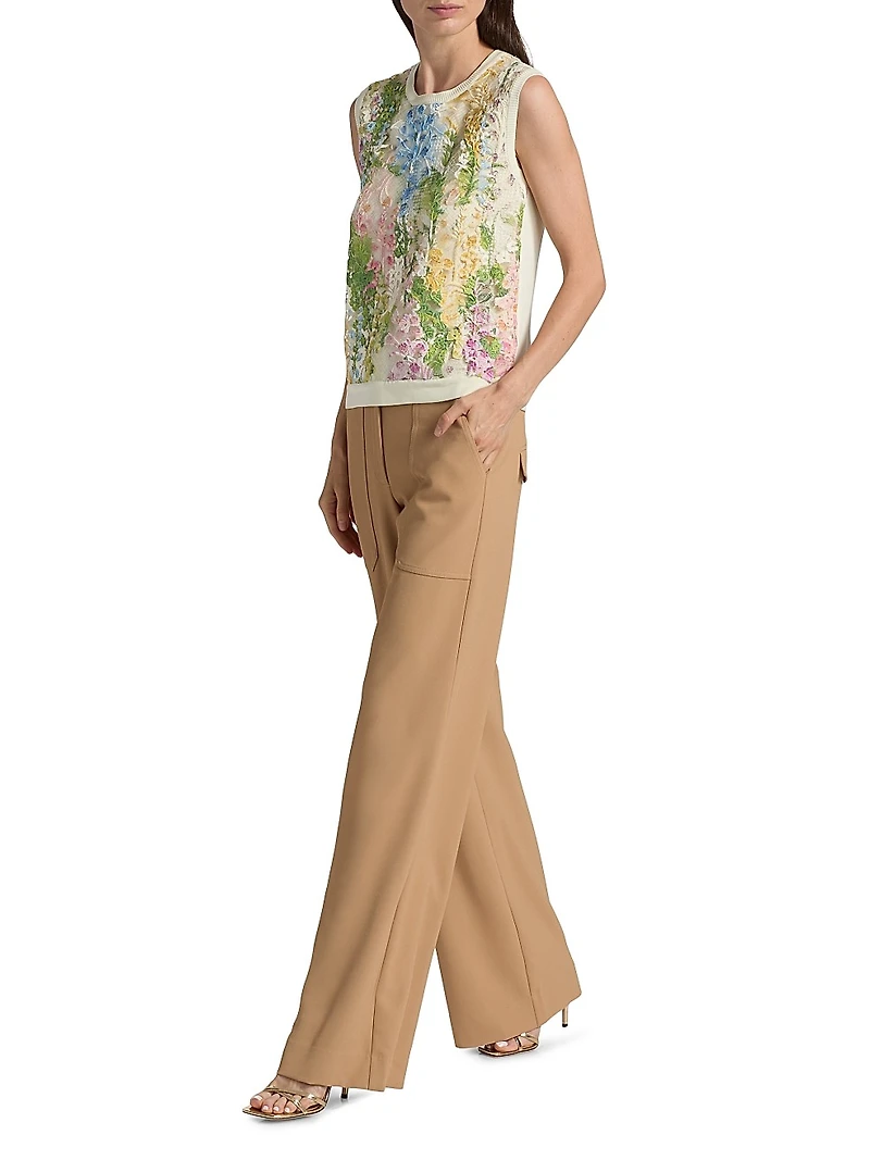 Foxgloves-Embroidered Lace Insert Knit Tank