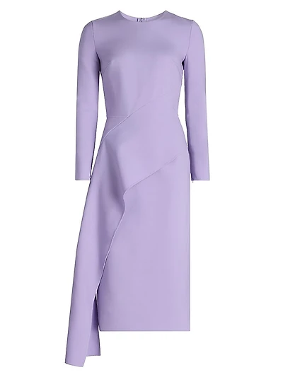 Asymmetric Draped Stretch-Wool Cocktail Dress