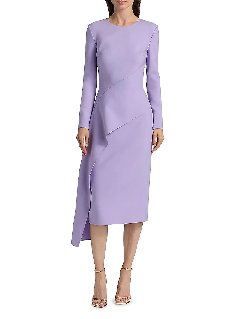 Asymmetric Draped Stretch-Wool Cocktail Dress
