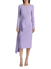 Asymmetric Draped Stretch-Wool Cocktail Dress