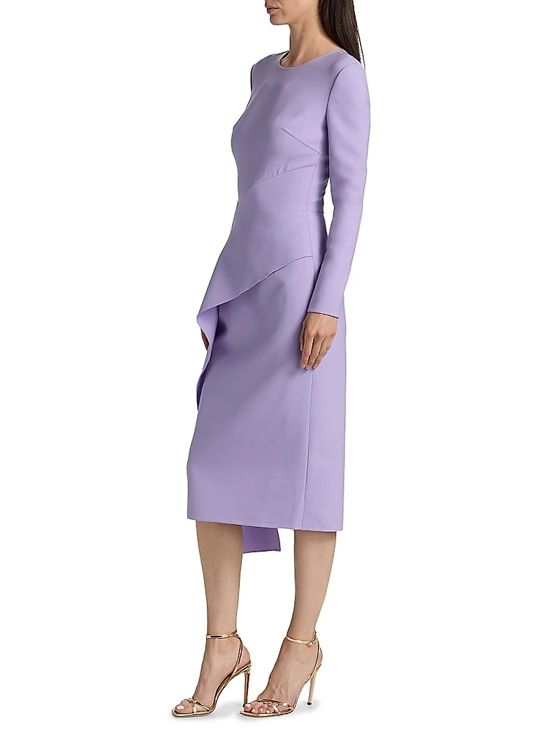 Asymmetric Draped Stretch-Wool Cocktail Dress