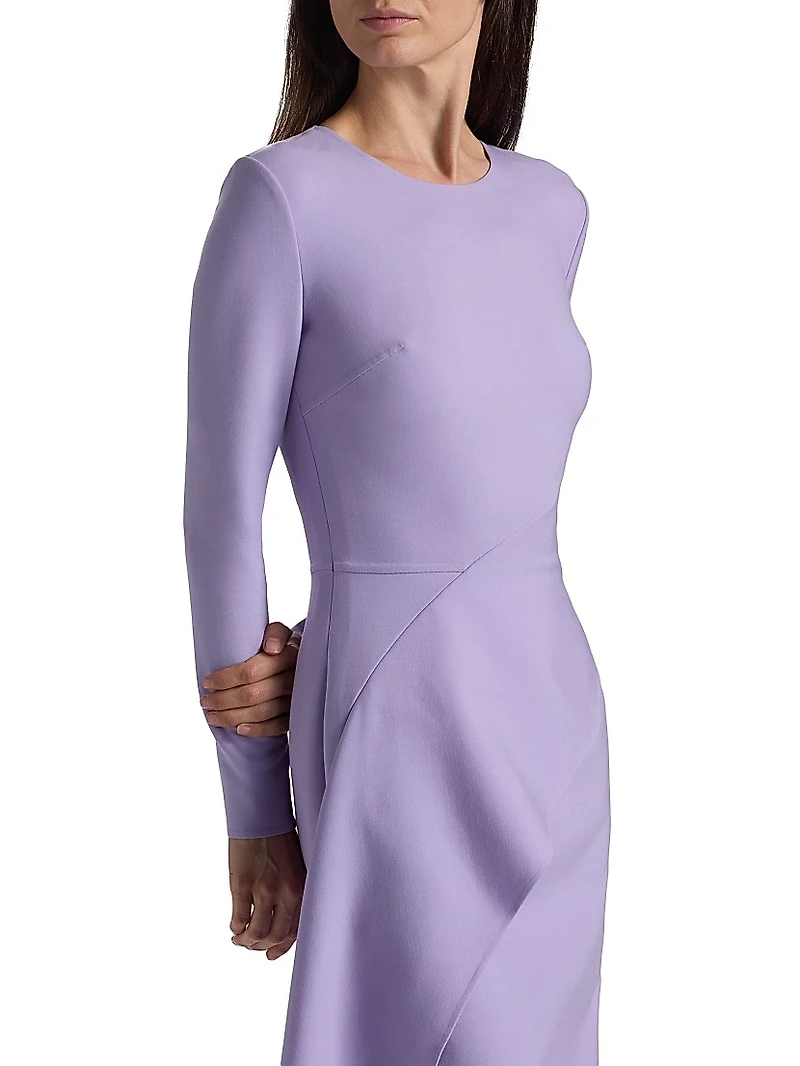 Asymmetric Draped Stretch-Wool Cocktail Dress