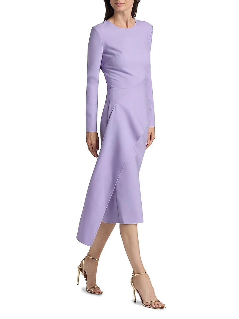 Asymmetric Draped Stretch-Wool Cocktail Dress