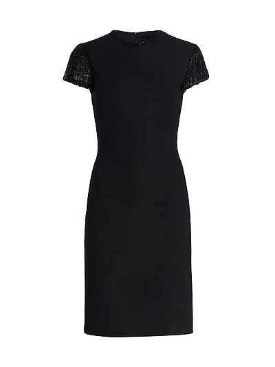 Wool-Blend Short-Sleeve Cocktail Dress