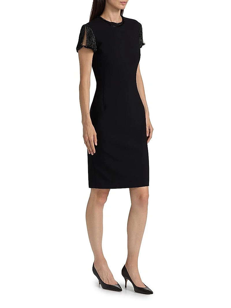 Wool-Blend Short-Sleeve Cocktail Dress