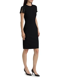 Wool-Blend Short-Sleeve Cocktail Dress