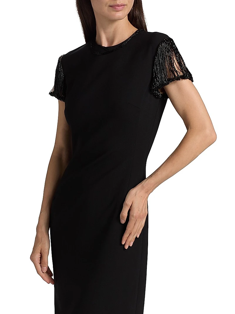 Wool-Blend Short-Sleeve Cocktail Dress