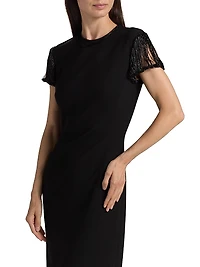 Wool-Blend Short-Sleeve Cocktail Dress