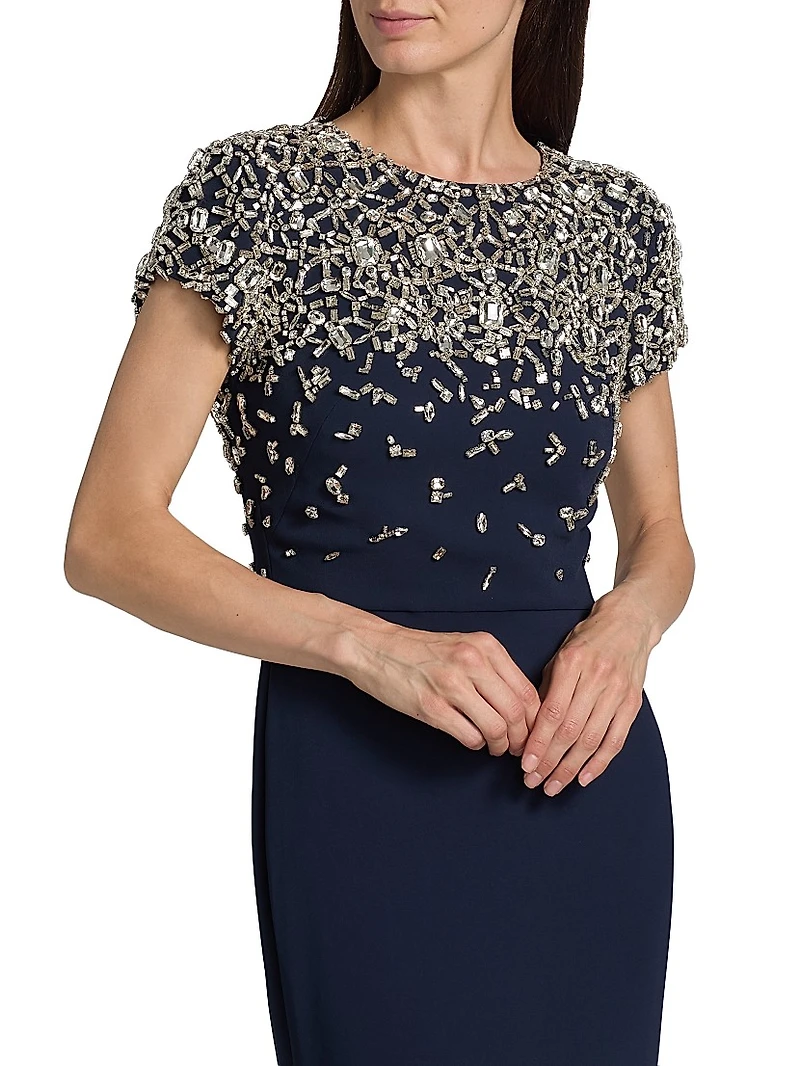 Crystal Embroidered Cap-Sleeve Gown