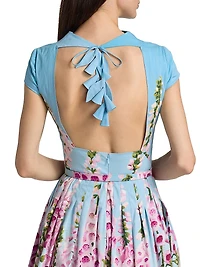 Foxglove-Print Cotton Poplin Cap-Sleeve Midi-Dress