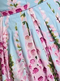 Foxglove-Print Cotton Poplin Cap-Sleeve Midi-Dress