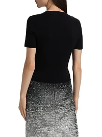 Embroidered Feather Wool-Blend Short-Sleeve Sweater