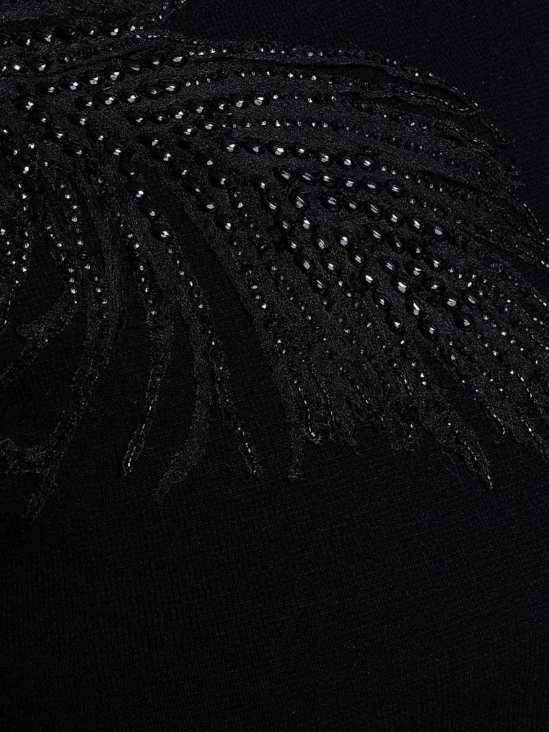 Embroidered Feather Wool-Blend Short-Sleeve Sweater