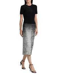 Embroidered Feather Wool-Blend Short-Sleeve Sweater