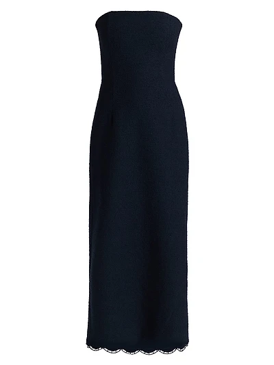 Cotton-Blend Tweed Strapless Column Dress