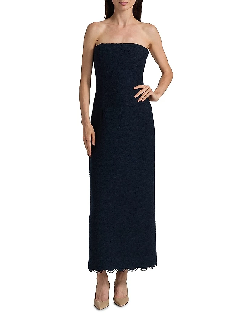 Cotton-Blend Tweed Strapless Column Dress