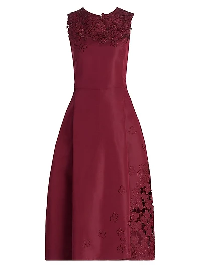 Cut-Out Floral-Embroidered Silk Cocktail Dress