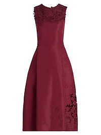 Cut-Out Floral-Embroidered Silk Cocktail Dress