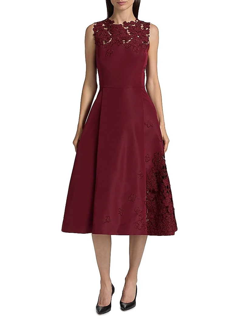 Cut-Out Floral-Embroidered Silk Cocktail Dress