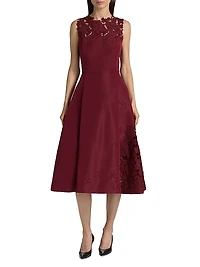 Cut-Out Floral-Embroidered Silk Cocktail Dress