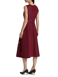 Cut-Out Floral-Embroidered Silk Cocktail Dress