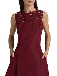 Cut-Out Floral-Embroidered Silk Cocktail Dress