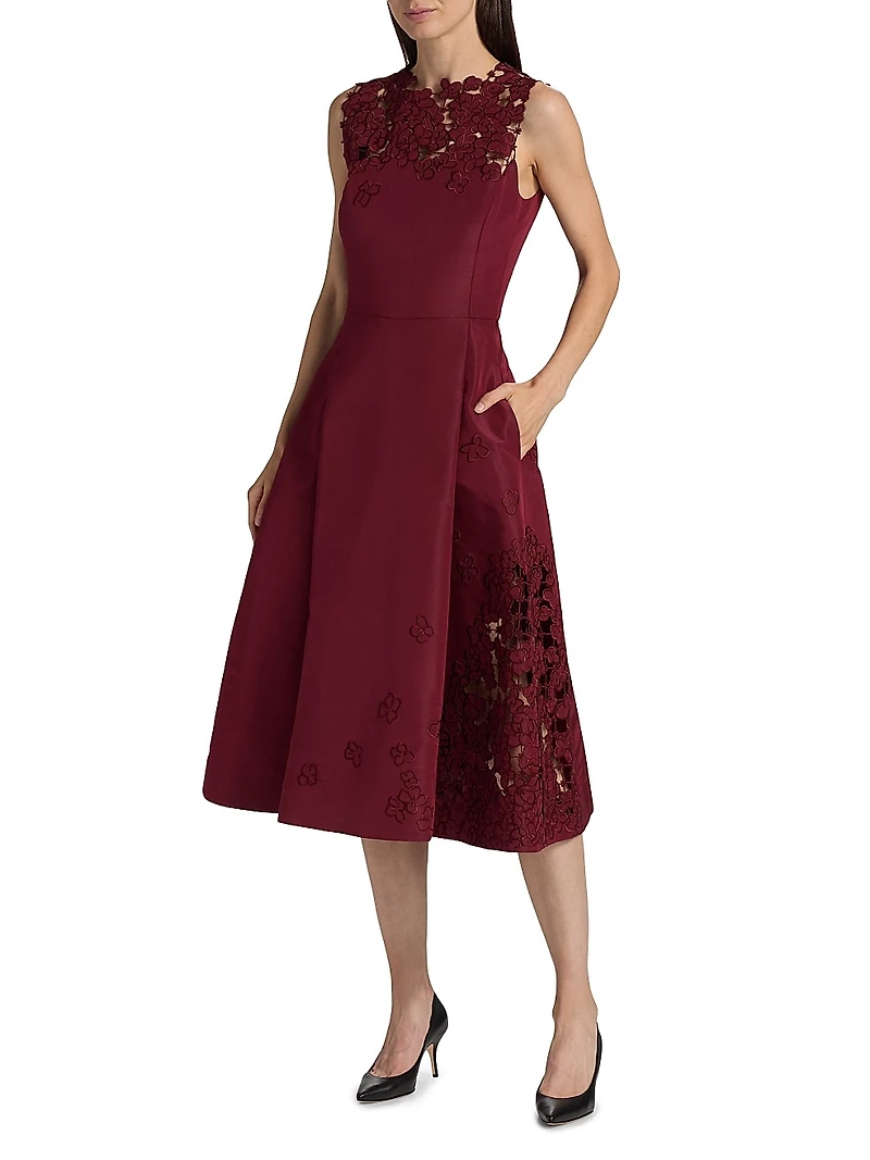 Cut-Out Floral-Embroidered Silk Cocktail Dress