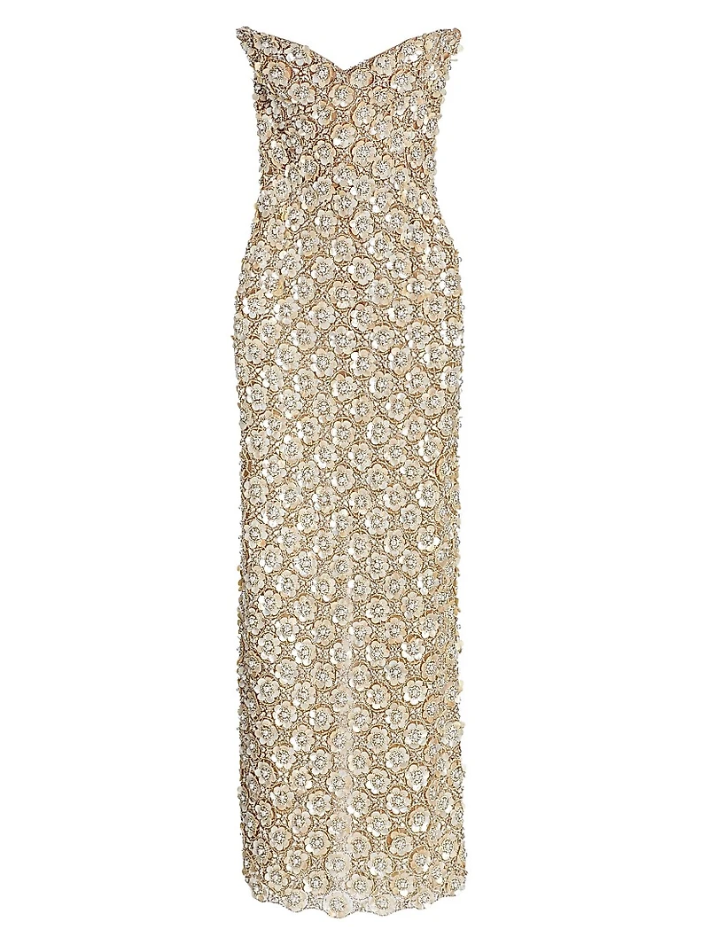 Mother-of-Pearl Embroidered Strapless Gown