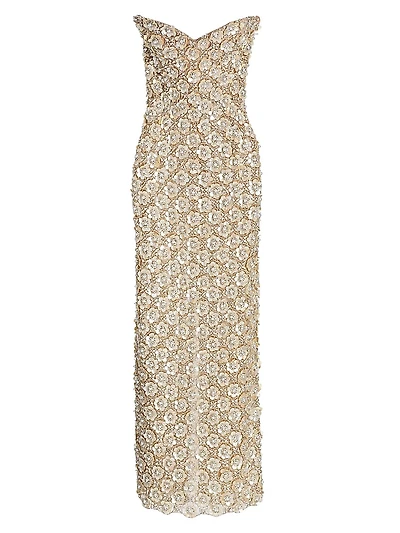 Mother-of-Pearl Embroidered Strapless Gown