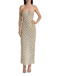 Mother-of-Pearl Embroidered Strapless Gown